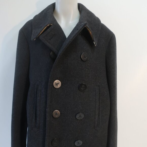 Mens Burberry Claythorpe Double-Breasted Peacoat Charcoal Gray Coat 54 US/44R - Picture 3 of 16